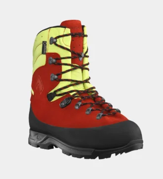 Forstschuh von Haix in den Farben Rot und Gelb
