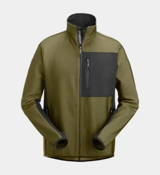 Snickers 8045 FlexiWork, Zwischenschicht-Jacke mit durchgehendem Reißverschluss, Khaki Grün/Schwarz